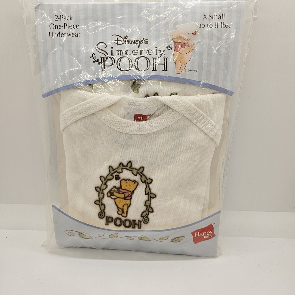 Vintage Disney Winnie the‎ Pooh Baby Bodysuits 2 Pack X-Small Hanes NIP